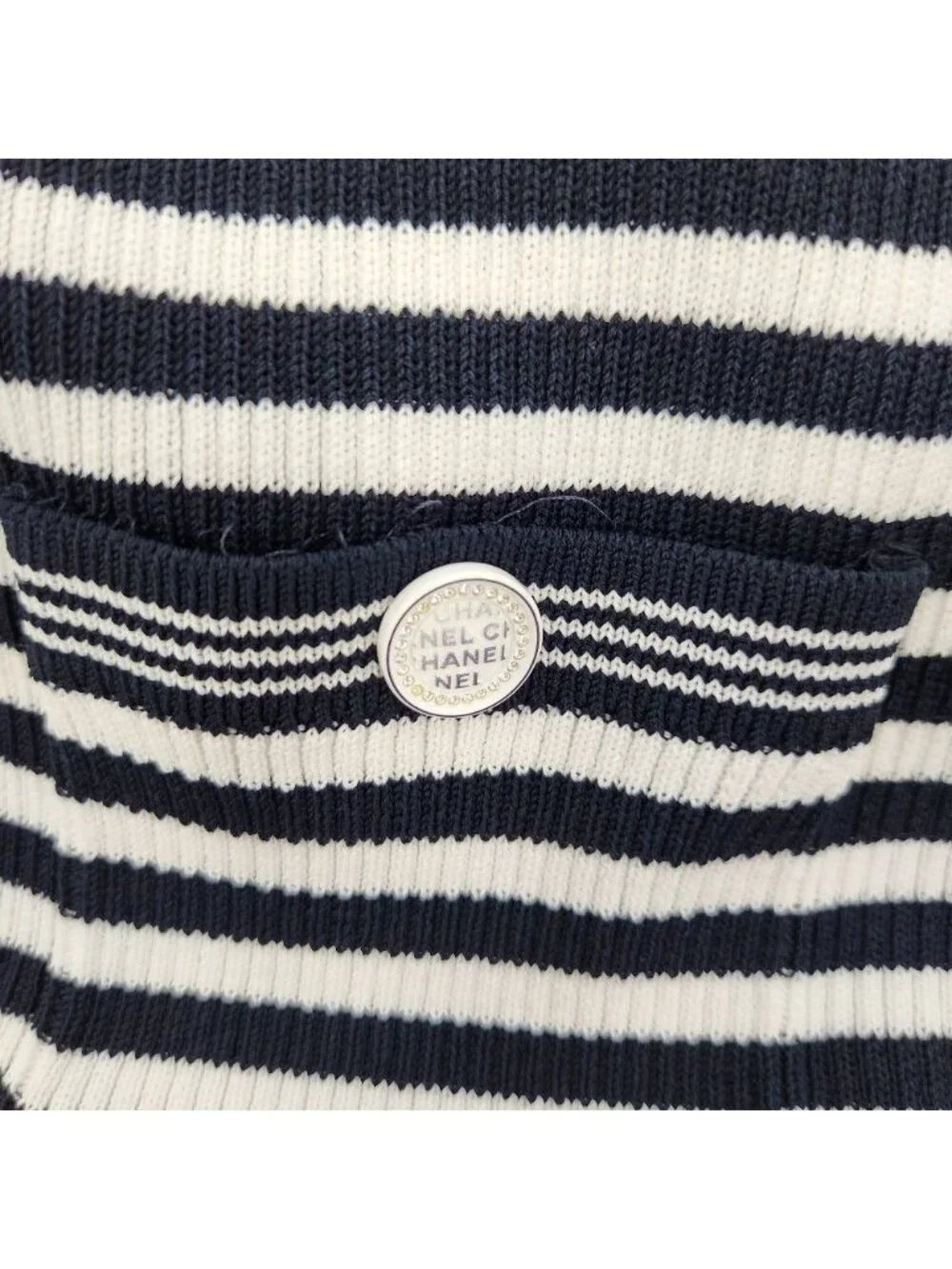 Chanel Marine Stripe Knit Cardigan Navy White